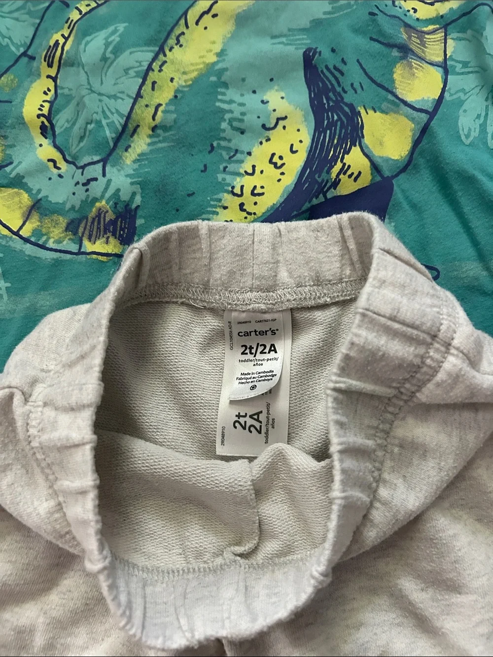 Carter's Teal Dinosaur Tee and Light Gray Shorts Set